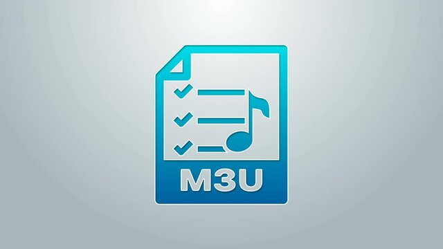 Blue line M3U file document. Download m3u button icon isolated on grey background. M3U file symbol. 4K Video motion graphic animation