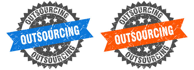 Obraz premium outsourcing band sign. outsourcing grunge stamp set