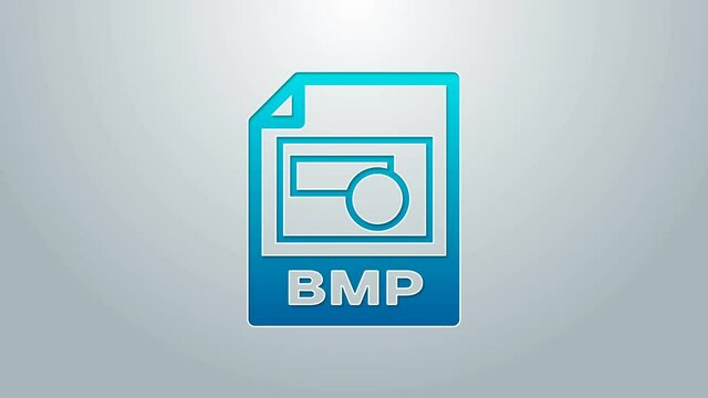 Blue line BMP file document. Download bmp button icon isolated on grey background. BMP file symbol. 4K Video motion graphic animation
