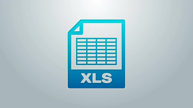 Blue line XLS file document. Download xls button icon isolated on grey background. Excel file symbol. 4K Video motion graphic animation