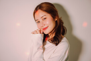 Portrait of beauty asian woman black hair on white background.