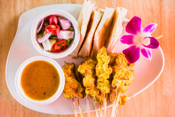 Pork satay - Grilled pork served with peanut sauce or sweet and sour sauce - Asian food style