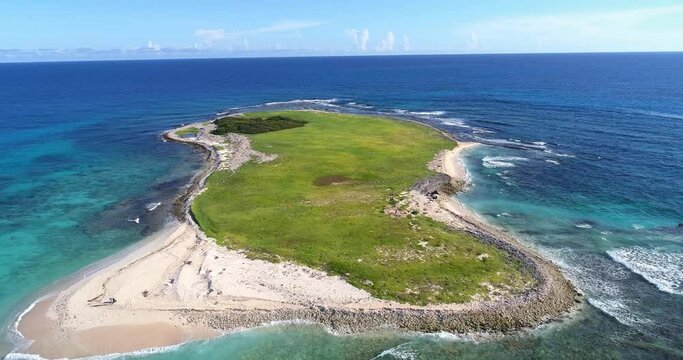 Los Roques Venezuela  drone aerial view  pan rigth Tropical Island rabusky  turquoise waters