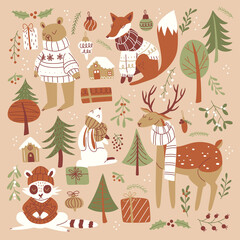 Christmas Hand Drawn Vector Doodle Illustration.  Xmas Hand Drawn Elements.