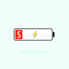 Discharged battery. Creative concept of economic crisis, default, inflation, dollar depreciation. Vector illustration