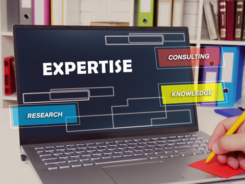 Business concept meaning  expertise consulting knowledge research with sign on the page.