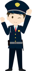 やる気のあるポーズをするかわいい警備員のイラスト