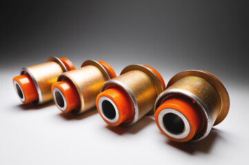 New set of polyurethane front suspension bushings for cars. silent blocks of the front axle of an...