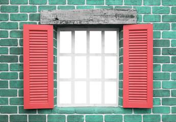 wooden window on brick wall