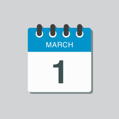 Icon day date 1 March, template calendar page