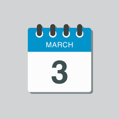 Icon day date 3 March, template calendar page