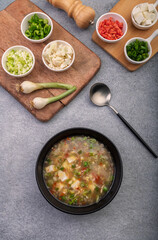 hot vegetable soup in a bowl