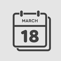 Icon day date 18 March, template calendar page