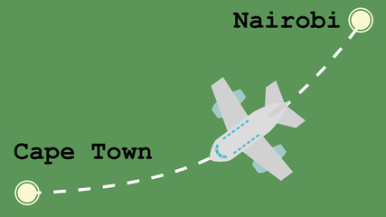 Air route from Nairobi Kenya to Cape Town South Africa