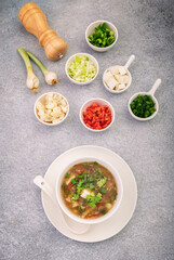 hot vegetable soup in a bowl