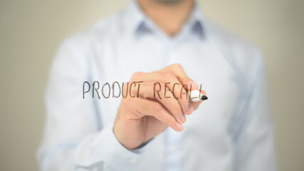 Product Recall, man writing on transparent screen - obrazy, fototapety, plakaty