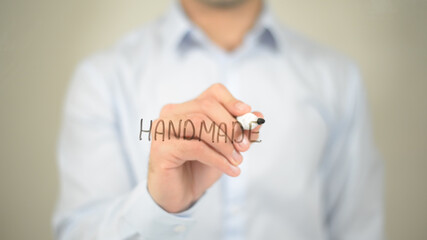 Homemade, man writing on transparent screen