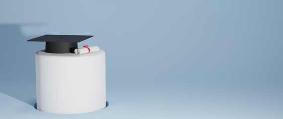 Education concept. 3d render of graduation hat, Modern flat design isometric concept of Education for website and mobile website. Landing page template.