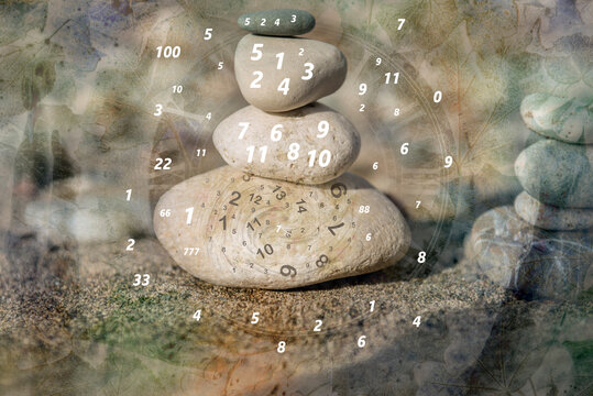 Nature and numerology, numbers on stones
