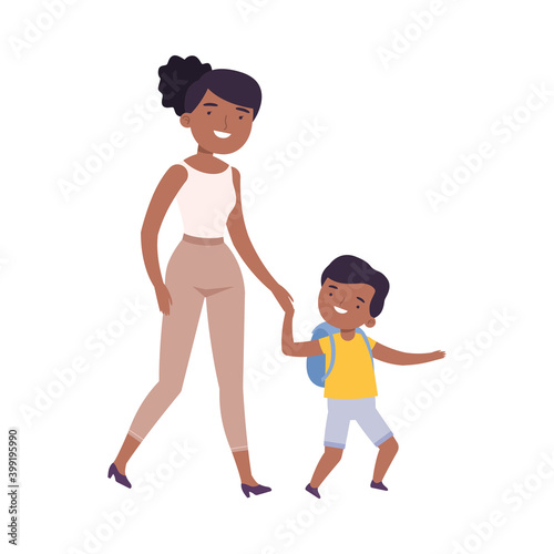 Mom Accompanying Her Son To The School Or Kindergarten Parent And Kid Walking Together Holding Hands Cartoon Style Vector Illustration Wall Mural Topvectors Mom Accompanying Her Son To The School Or Kindergarten Parent And Kid Walking Together Holding Hands Cartoon Style Vector Illustration Wall Mural Topvectors