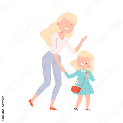 Mom Taking Her Daughter To School Or Kindergarten In Morning Parent And Kid Walking Together Holding Hands Cartoon Style Vector Illustration Wall Mural Topvectors Mom Taking Her Daughter To School Or Kindergarten In Morning Parent And Kid Walking Together Holding Hands Cartoon Style Vector Illustration Wall Mural Topvectors