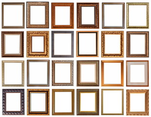 frames for paintings antique gold gilding set isolated on white background