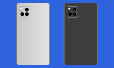 Zwei Smartphones von hinten in Silber und Anthrazit vor blauem Hintergrund