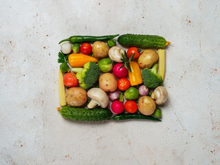 Set of vegetables on gray background.