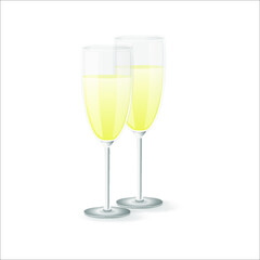 A glass of champagne. White isolated background. Vector illustration.