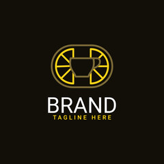 minimalistic lemon tea logo design with line art style