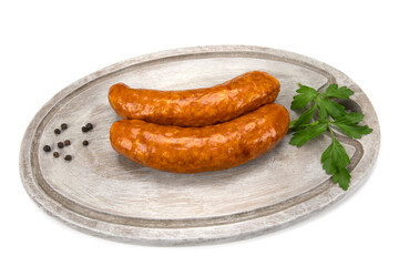 saucisses fumées isolées sur un fond blanc