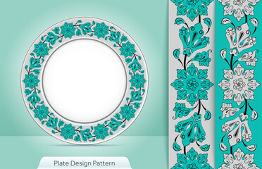 Home Decor, Porcelain Plate Design Pattern. Turkish Pattern Porcelain Design. Decorative ceramic plates and mug ornate with traditional floral pattern, Turkish motives.
