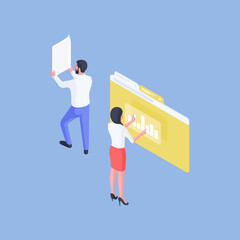 Man and woman working with data together