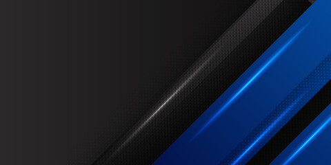 Bright navy blue dynamic abstract vector background with black diagonal light lines. Trendy classic color of 2021. 3d cover of business presentation banner for sale event night party. Blue black