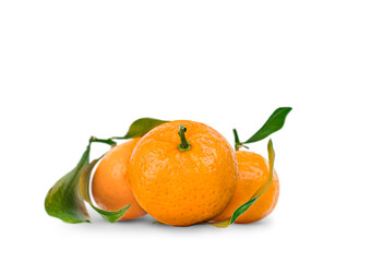 three ripe tangerines on isolated white background