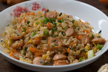 Thai fried rice with pork sausages