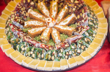Traditional Turkish delight sweets as lokum candy