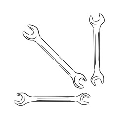 Wrench. Hand drawn in a graphic style. Vintage vector engraving illustration for poster, web. Isolated on white background. wrench vector sketch illustration