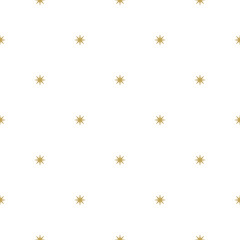 Seamless cute pattern with golden stars or sparkles on white background.