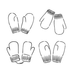 gloves mittens vector sketch illustration vector sketch icon isolated on background. Hand drawn Baby mittens icon. the mittens, vector sketch illustration