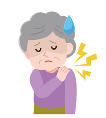 肩こり　高齢女性　体の不調　イラスト