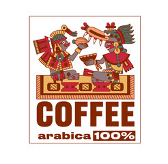 Aztec cacao food logo design. Line art style. Vector illustration.