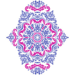 Elegant vintage blue and pink ornament in classic style. Abstract traditional pattern with oriental elements. Classic vintage pattern