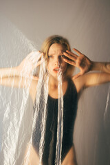Quarantine self isolation. Defocused portrait. Covid-19 lockdown. Social distance. Disturbed...