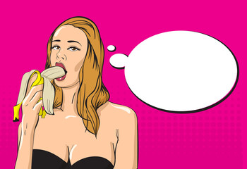 Poster with cartoon style young sexy girl. Vector illustration.