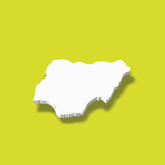 Nigeria - white 3D silhouette map of country area with dropped shadow on green background. Simple flat vector illustration