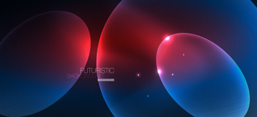 Neon ellipses abstract backgrounds. Shiny bright round shapes glowing in the dark. Vector futuristic illustrations for covers, banners, flyers and posters and other