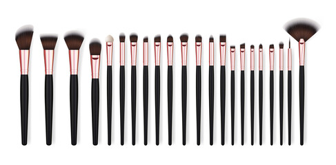 Realistic Detailed 3d Different Makeup Brush Set. Vector
