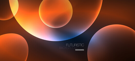 Neon ellipses abstract backgrounds. Shiny bright round shapes glowing in the dark. Vector futuristic illustrations for covers, banners, flyers and posters and other