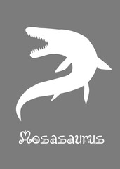 Mosasaurus Dinosaur design vector illustration. gray dinosaur, gray kids dinosaur name prints, boys bedroom wall art, dino room, children's posters.